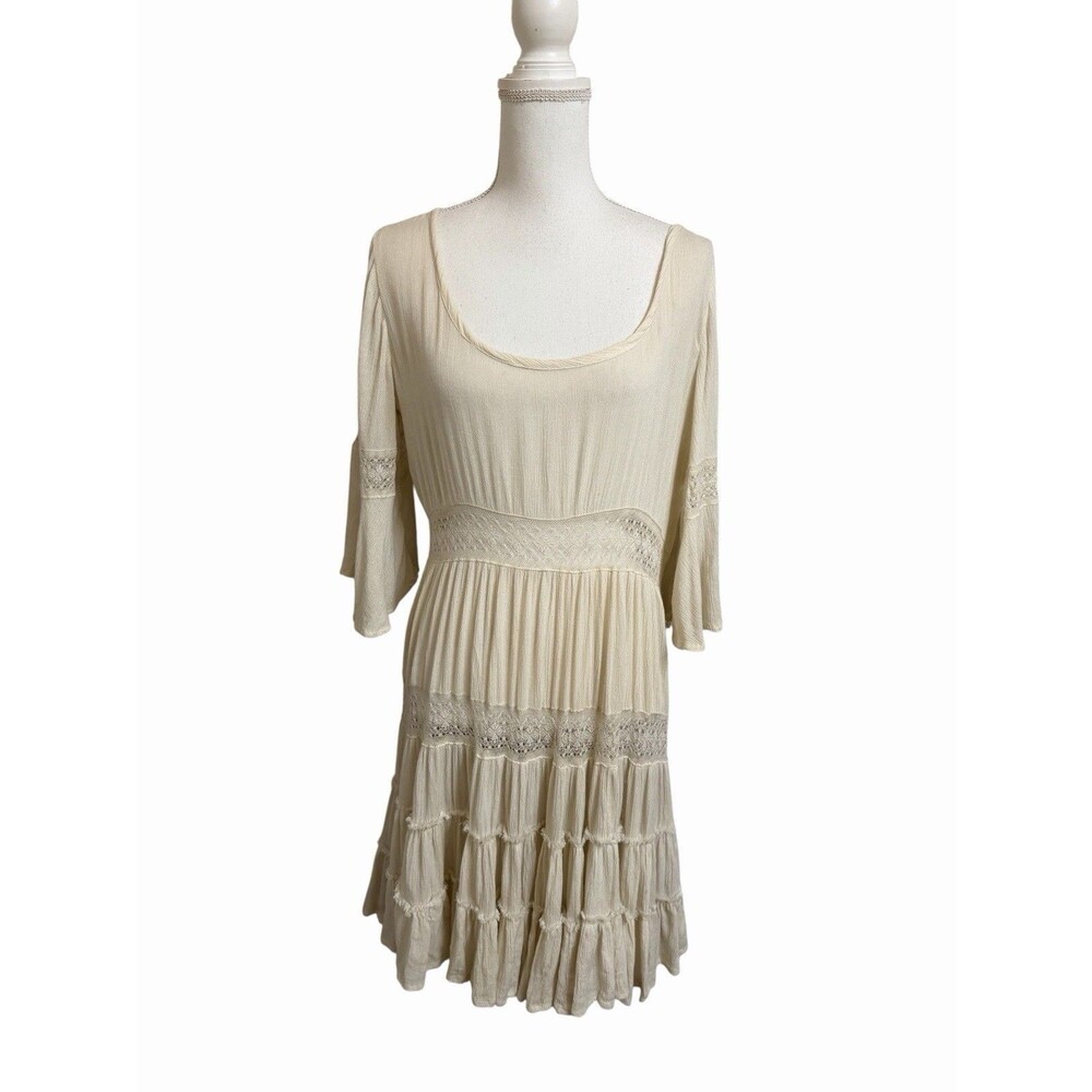 Free People Women's S S/P Dream Cloud Off White Tiered Boho Flare Dress